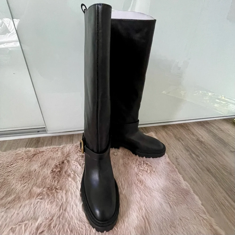 ZARA LEATHER BOOTS WITH BUCKLE US 6.5 - Picture 14 of 15